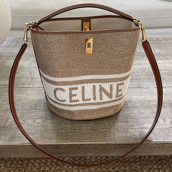 Celine Handbags - CELINE Women's Natural Bucket 16 Bag In Textile With Logo